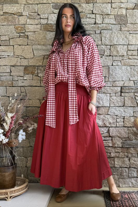 Nonni Gingham Poet Blouse Sangria